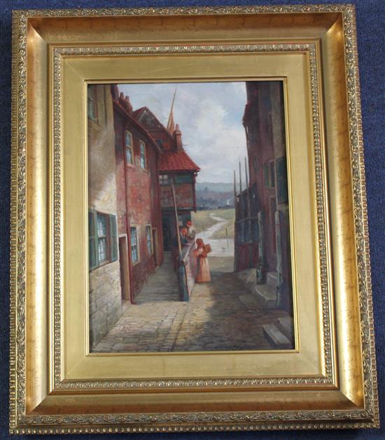 Valentine Teasland (c.1900) Figures in a Cornish back street, 13 x 9.5in.